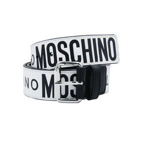 Moschino Two-Tone Allover Logo Leather Belt
